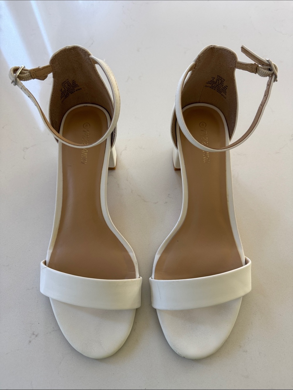 Classic White Ankle-Strap Block Heel Sandals Size: 8